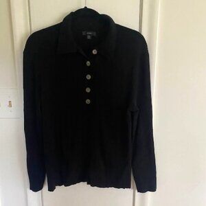 J Crew Black Collared Polo Sweater with Buttons Ribbed XXL